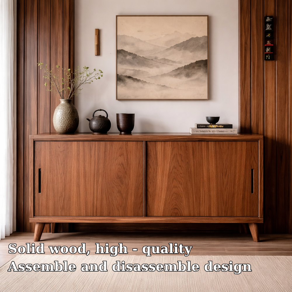 Solid Wood Console Cabinet with Sliding Doors – Modern Minimalist Storage Sideboard