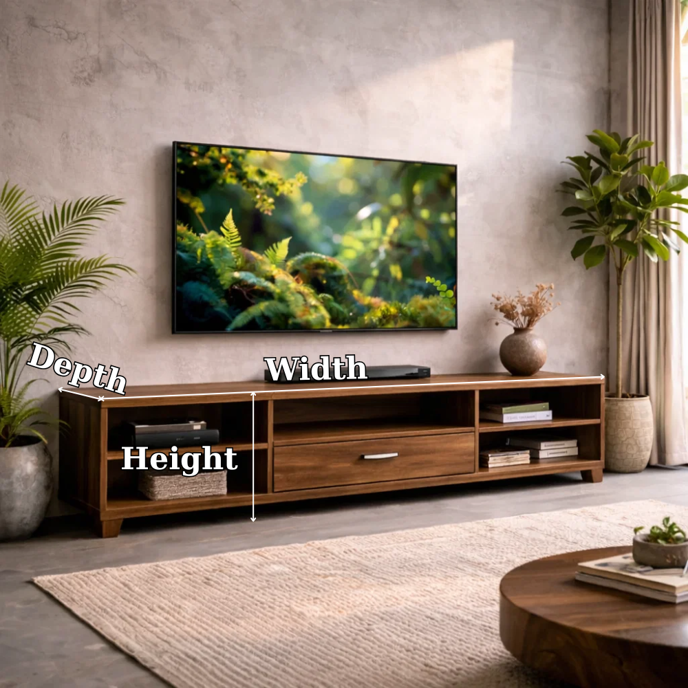 Modern Solid Wood TV Stand with Drawer and Open Shelves – Living Room Media Console
