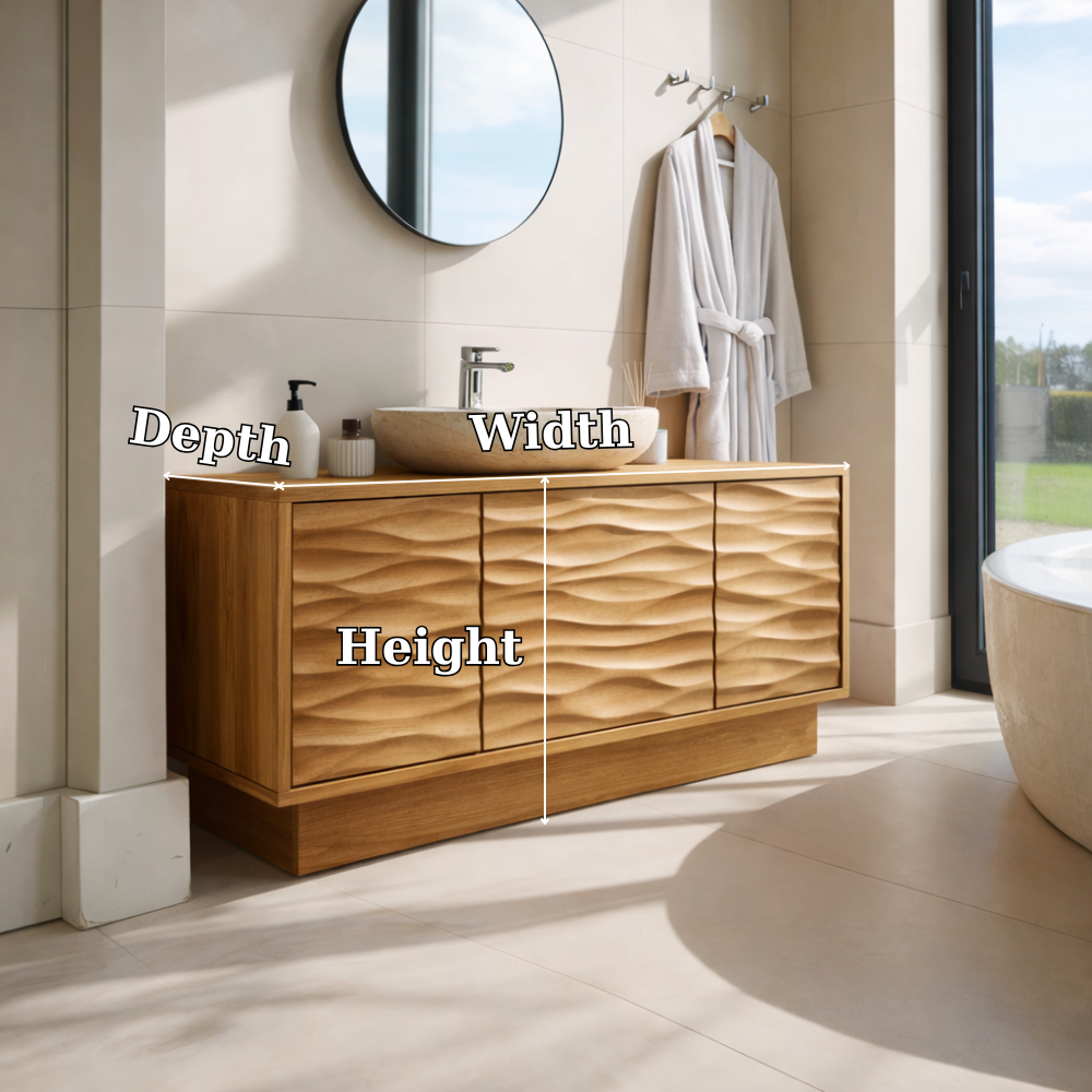Solid Wood Bathroom Vanity with Wave-Design Front – Modern Storage Cabinet