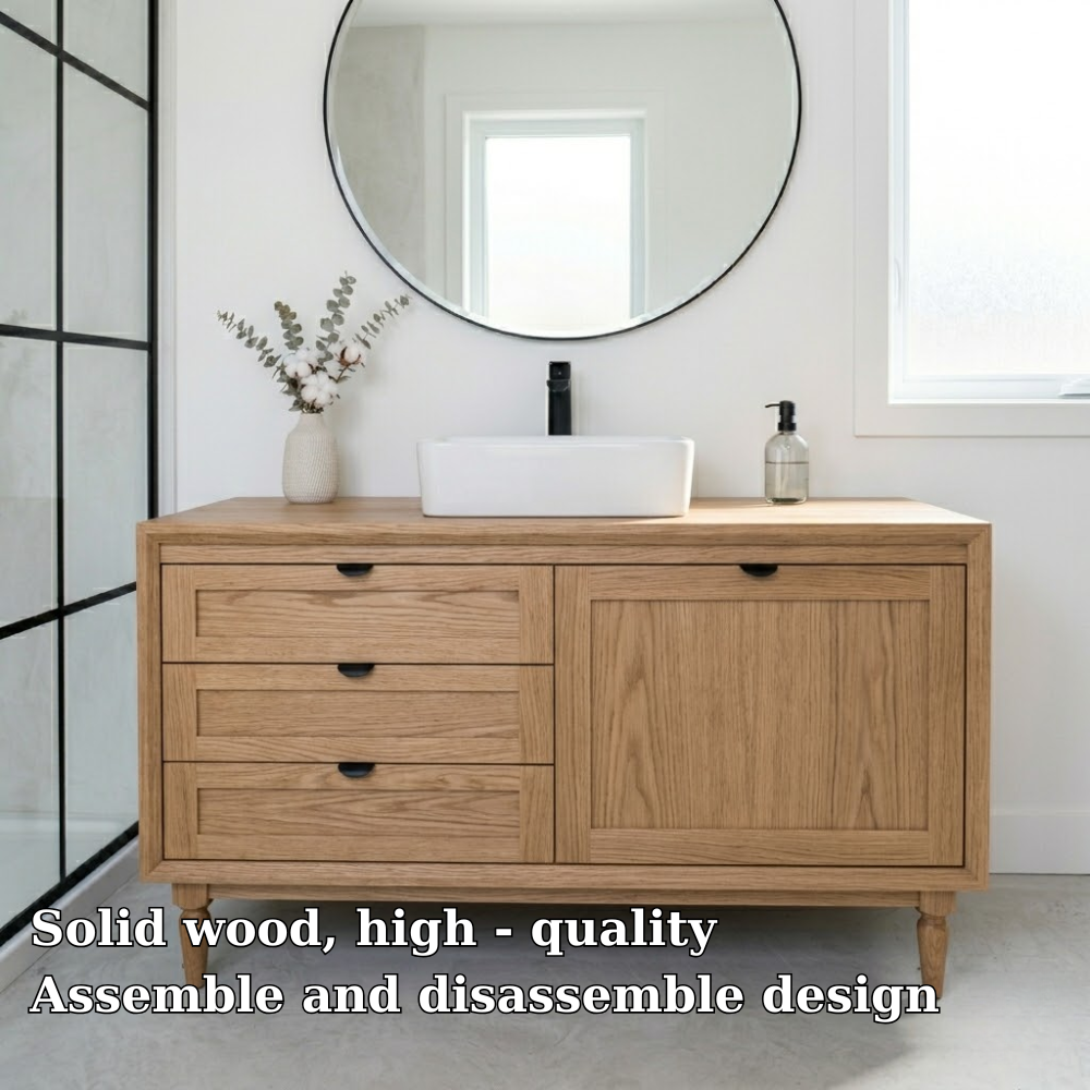 Solid Wood Bathroom Vanity with Drawers & Cabinet – Minimal Modern