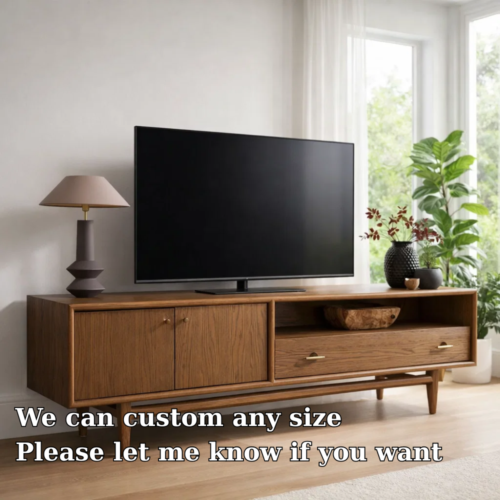 Mid Century Solid Wood TV Console with Cabinet & Drawer Storage
