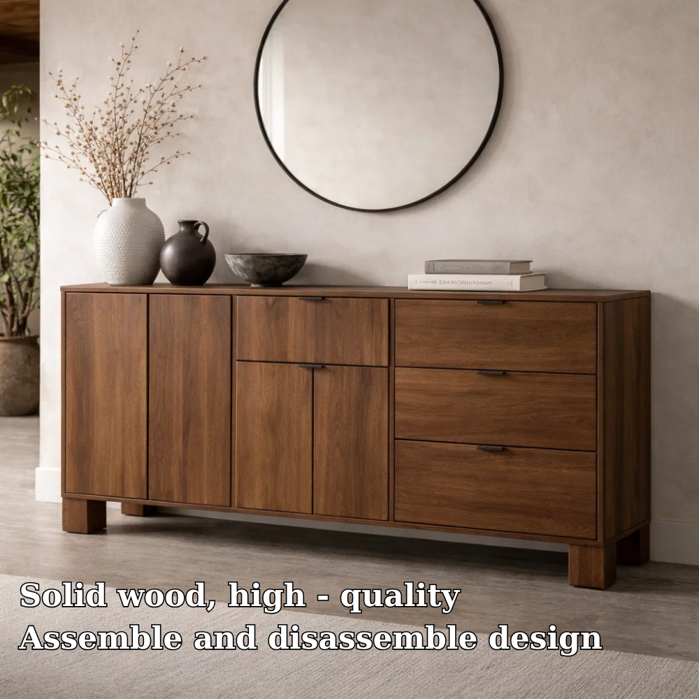 Modern Solid Wood Console Cabinet with Drawers and Doors Storage