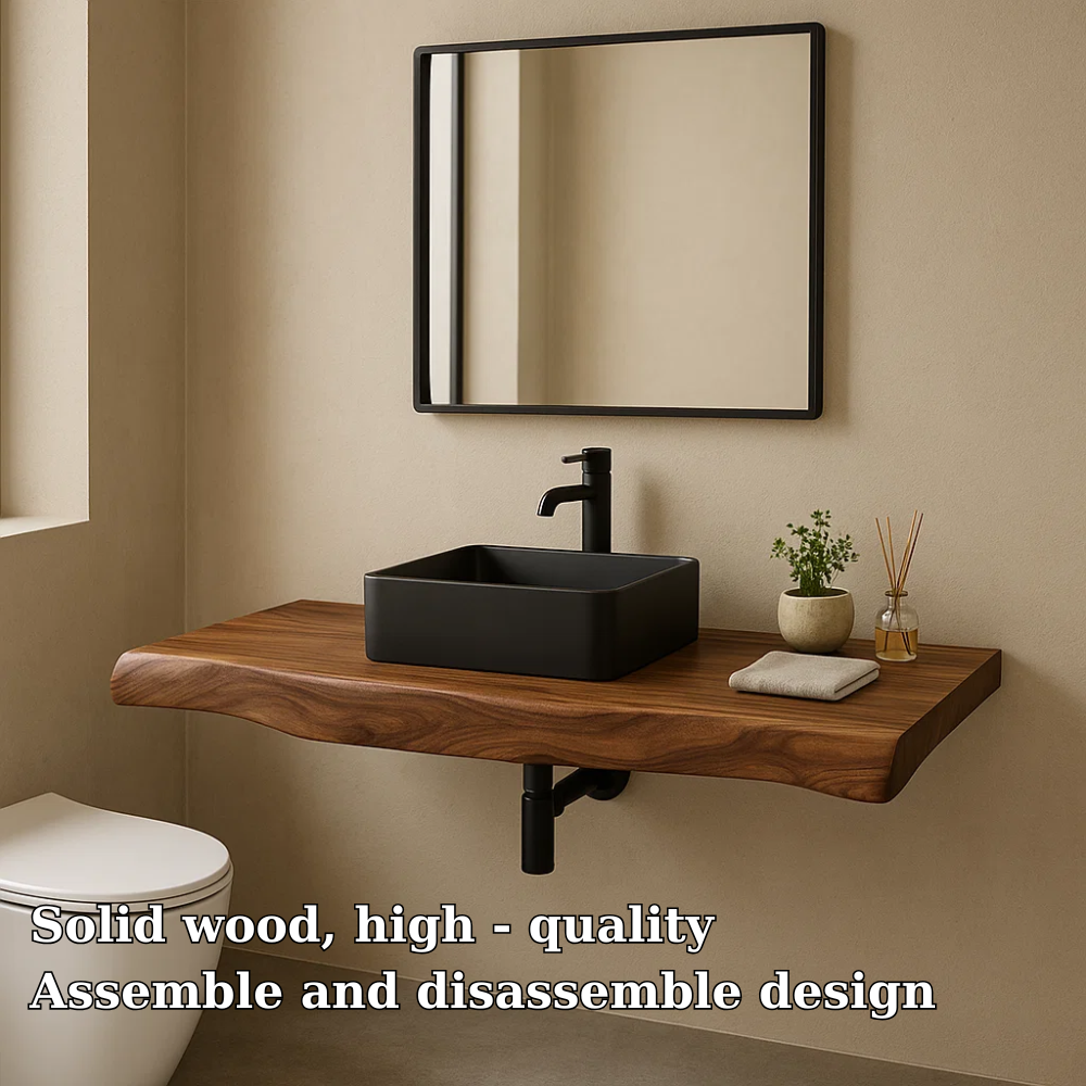 Solid Wood Live Edge Floating Bathroom Vanity – Modern Wall Mounted Vanity Top