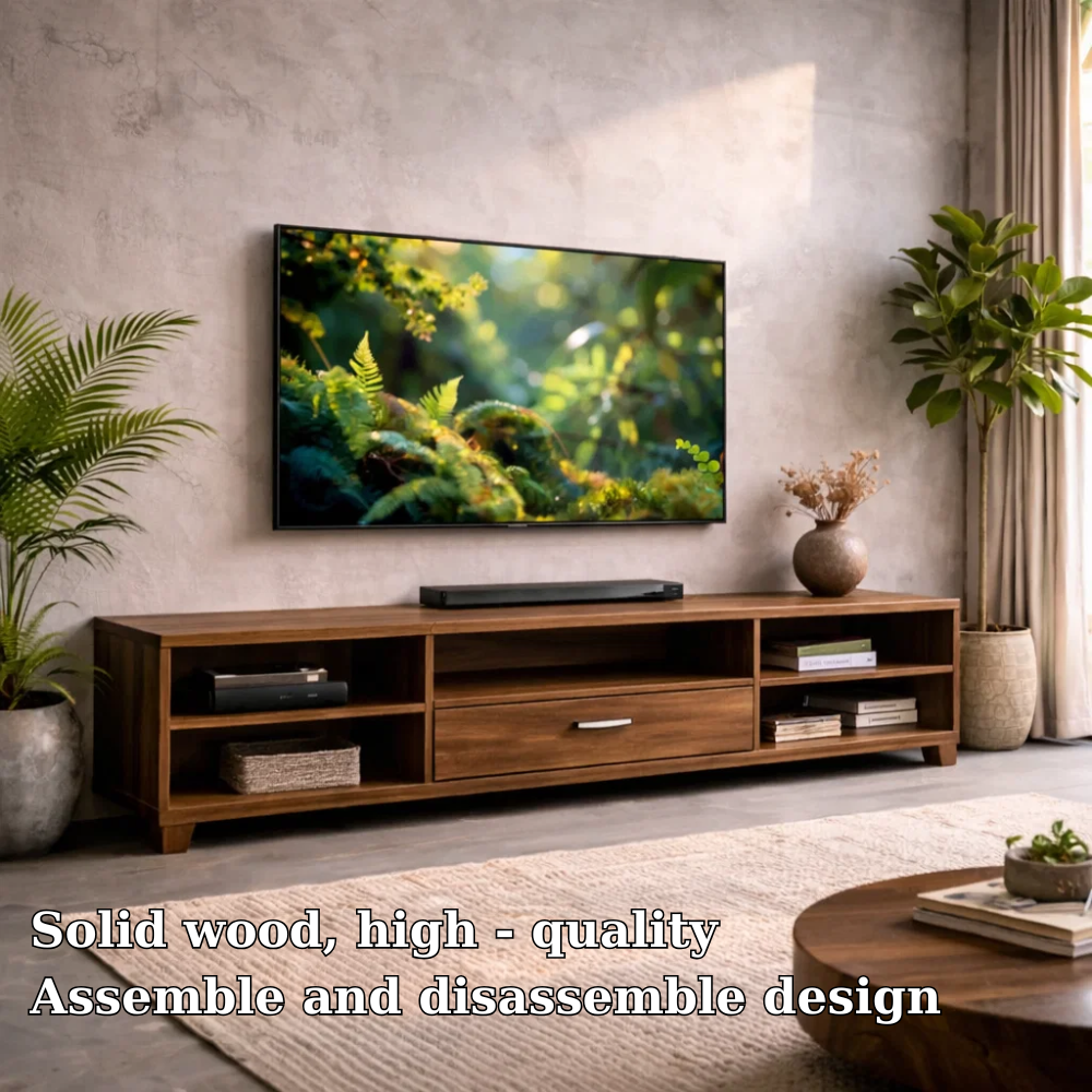 Modern Solid Wood TV Stand with Drawer and Open Shelves – Living Room Media Console