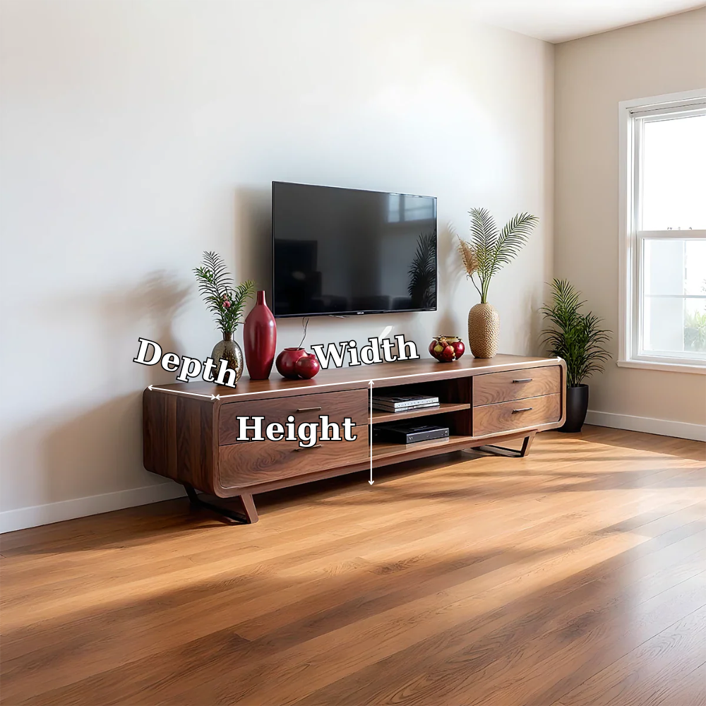 Solid Wood TV Stand Walnut Mid Century Modern Media Console with Storage