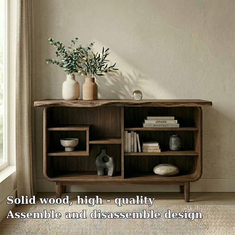 Solid Wood Console Cabinet with Open Shelves – Modern Rustic Storage Sideboard