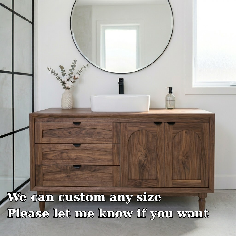 Solid Wood Bathroom Vanity with Drawers & Cabinet – Modern Rustic