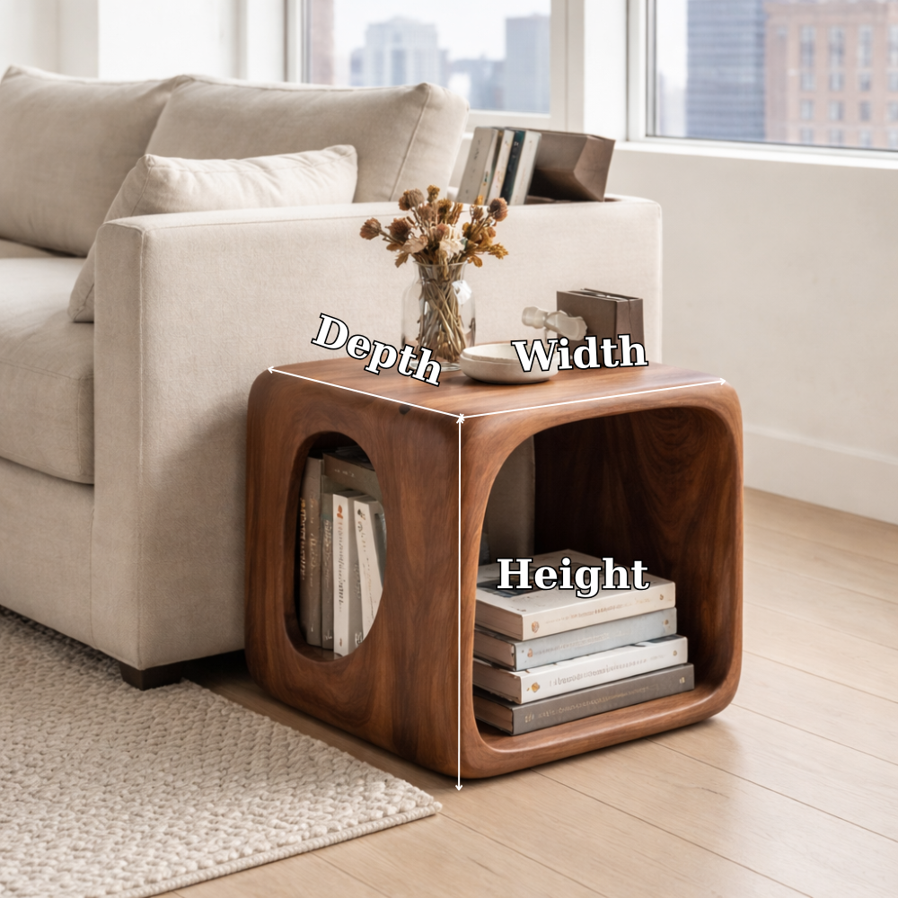 Solid Wood Cube End Table with Storage Shelf – Modern Wooden Side Table