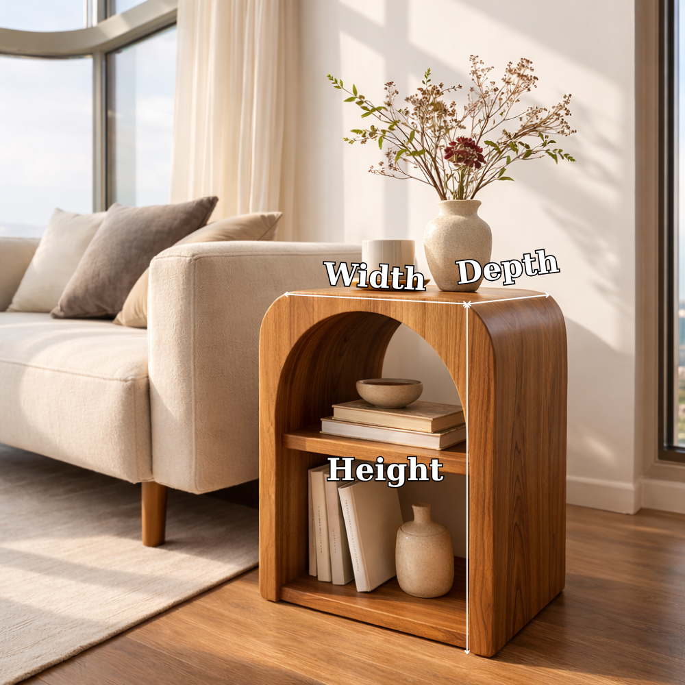 Solid Wood End Table with Storage Shelf – Modern Wooden Side Table for Living Room