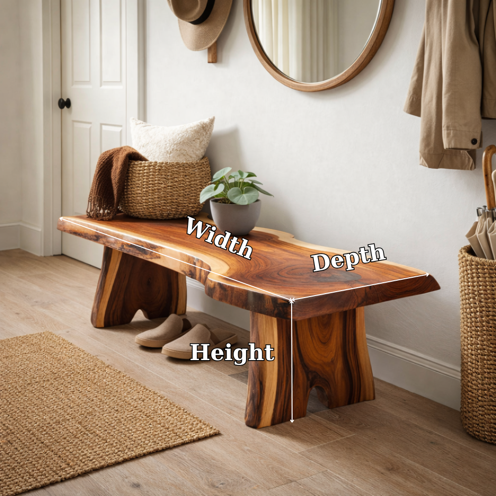Live Edge Entryway Bench | Solid Wood Hallway Bench with Natural Finish