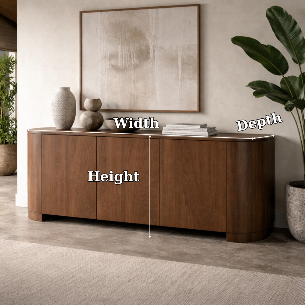 Modern Solid Wood Console Cabinet with Curved Edges and Hidden Storage