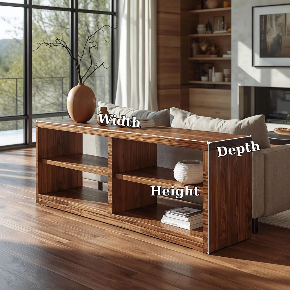 Modern Solid Wood Console Cabinet with Open Shelving – Stylish Living Room Storage