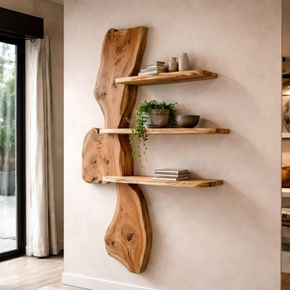 Handcrafted Solid Wood Organic Wave Shelf - Sculptural Floating Wall Art & Kitchen Display