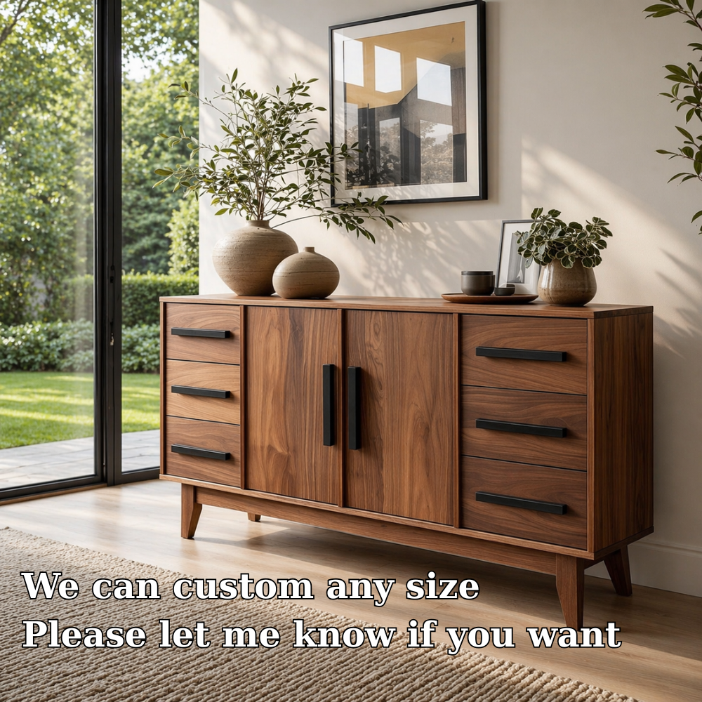 Modern Solid Wood Console Sideboard with Drawers – Walnut Storage Cabinet