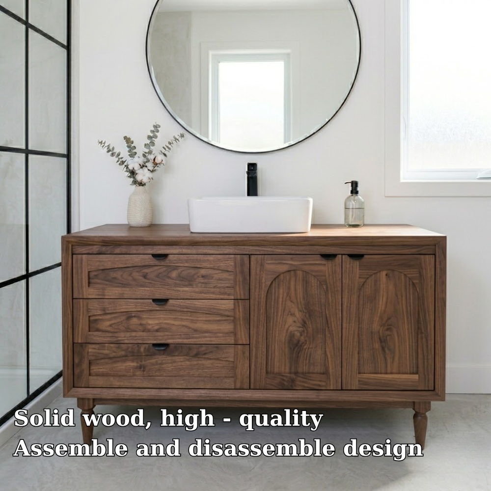Solid Wood Bathroom Vanity with Drawers & Cabinet – Modern Rustic
