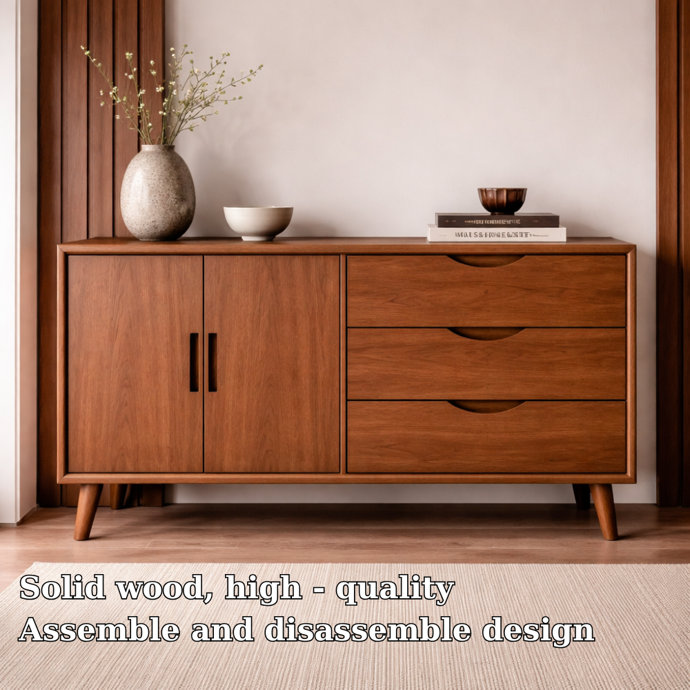 Solid Wood Console Cabinet with Drawers and Doors – Modern Storage Sideboard