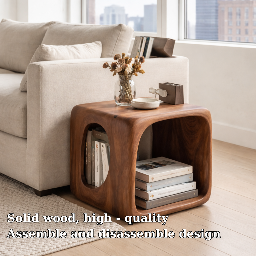 Solid Wood Cube End Table with Storage Shelf – Modern Wooden Side Table