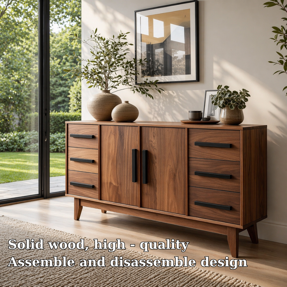 Modern Solid Wood Console Sideboard with Drawers – Walnut Storage Cabinet
