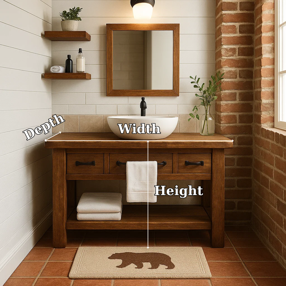 Rustic Solid Wood Bathroom Vanity with Vessel Sink & Storage – Modern Design