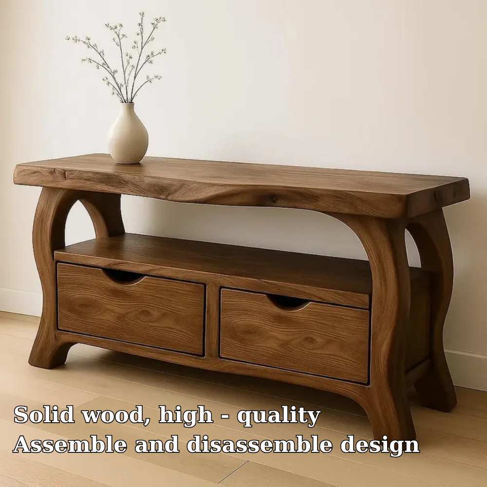 Modern Solid Wood TV Console with Storage Drawers – Wooden Media TV Stand