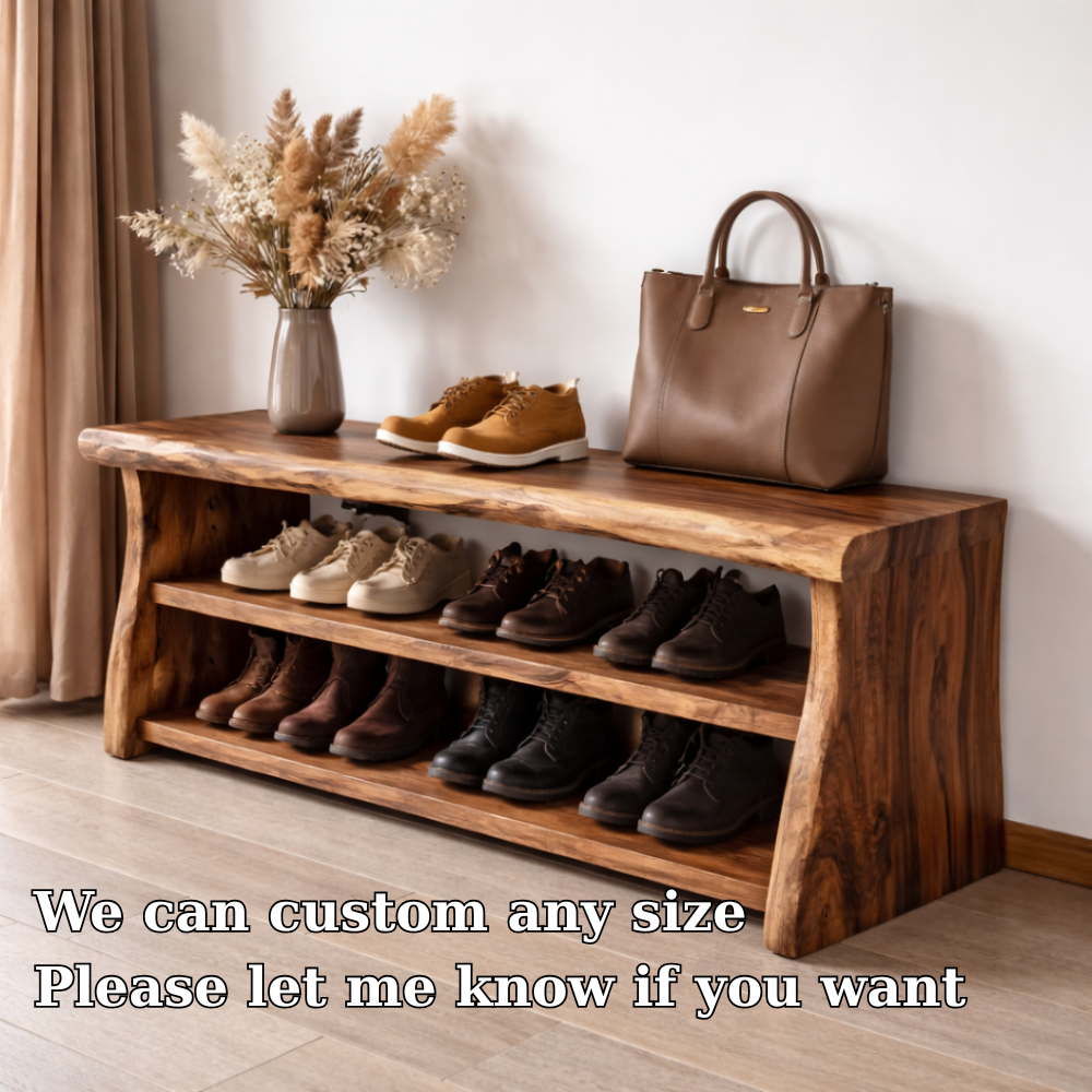 Solid Wood Entryway Bench with Shoe Storage Shelf – Rustic Wooden Shoe Rack Bench