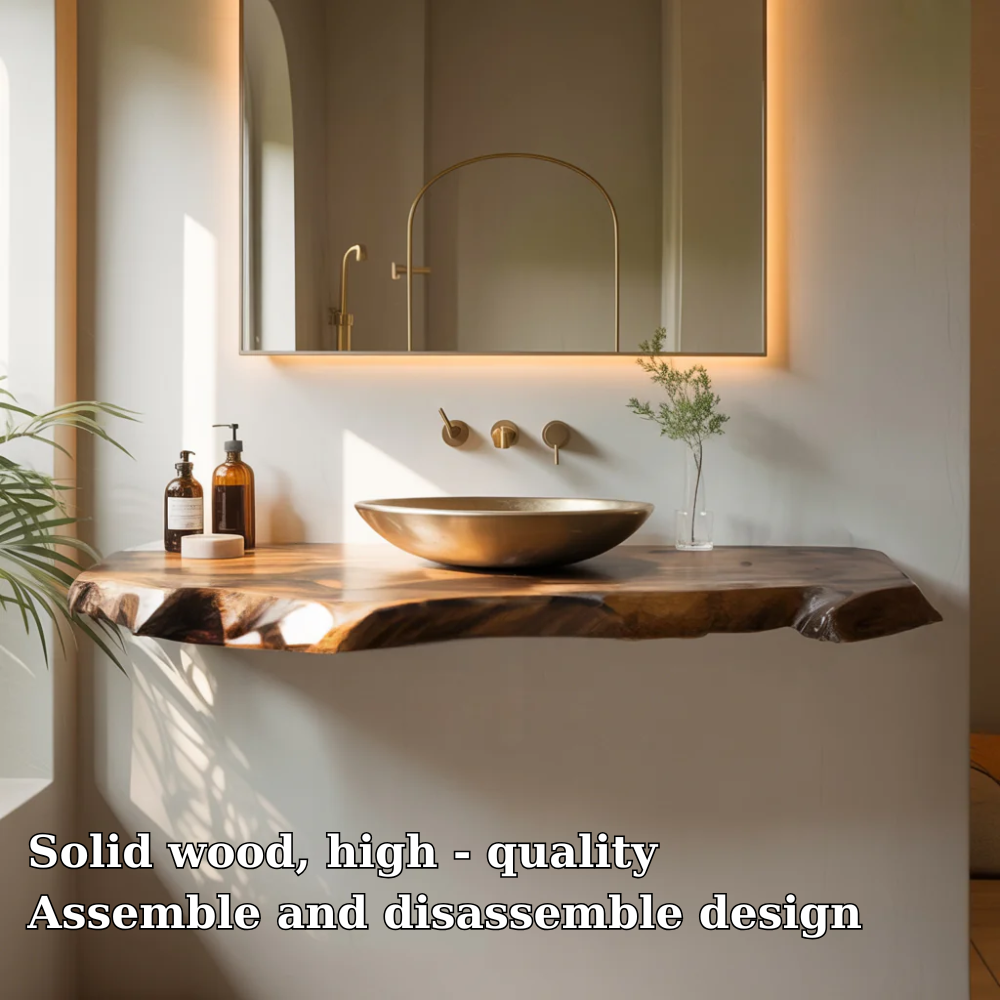 Solid Wood Floating Bathroom Vanity Live Edge Wall Mount – Modern Natural