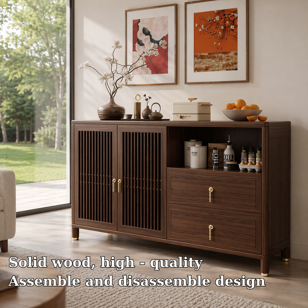 Solid Wood Console Sideboard with Drawer – Modern Walnut Storage Cabinet