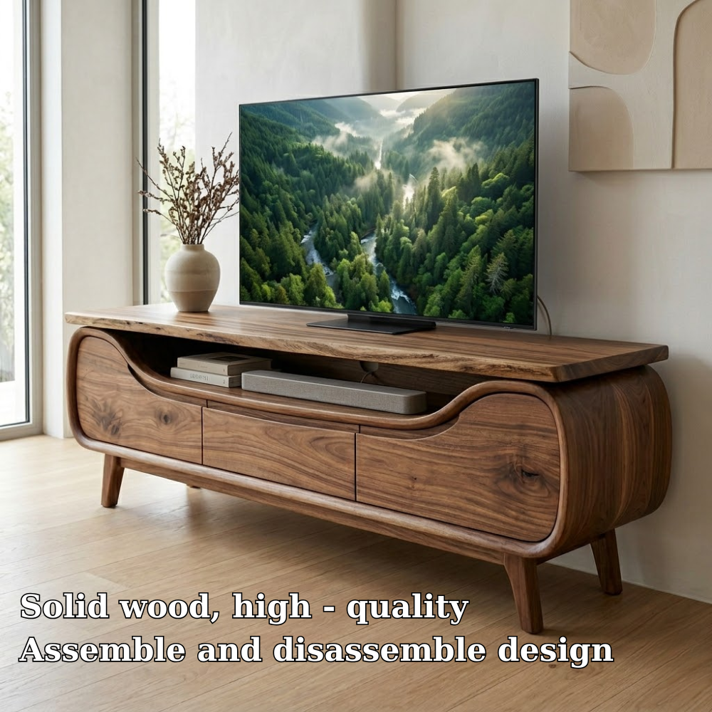 Curved Solid Wood Media Console – Modern TV Stand with Organic Design