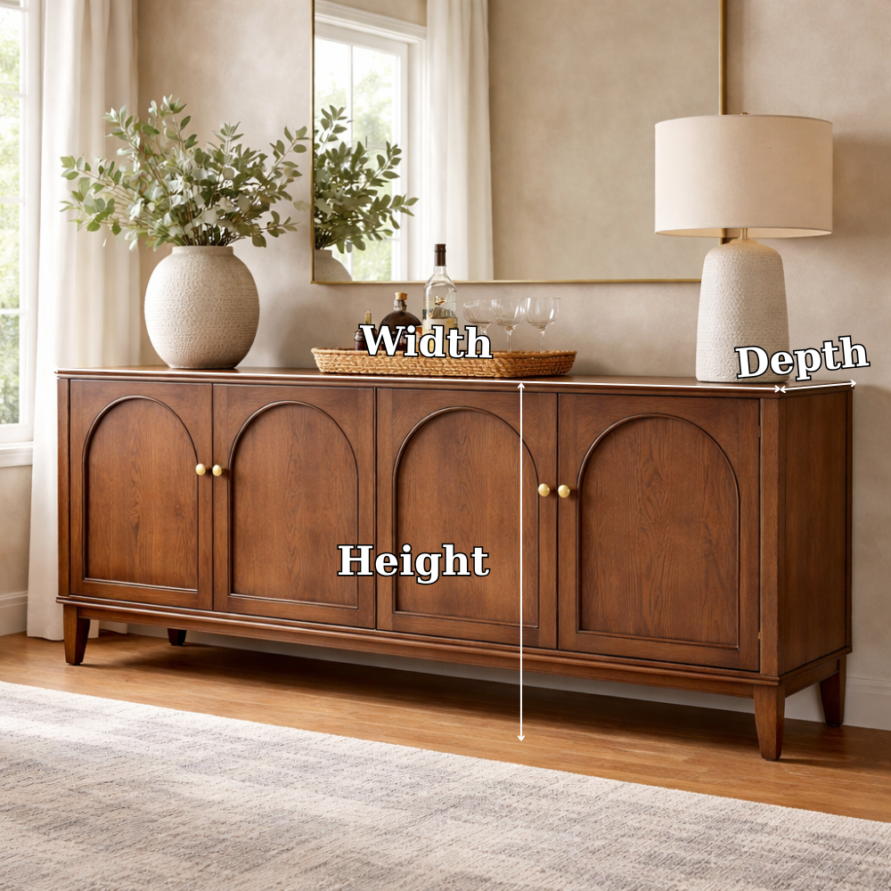 Solid Wood Console Cabinet with Arched Doors – Modern Storage Sideboard