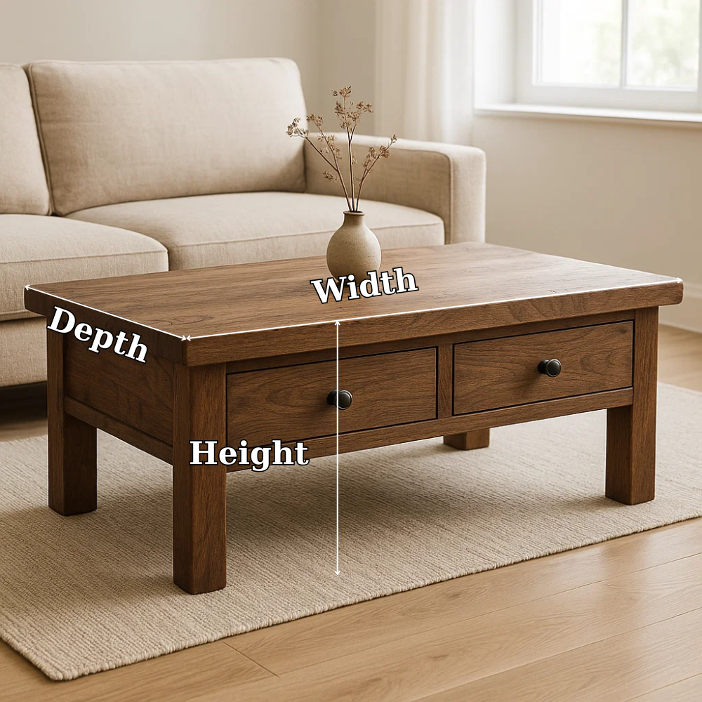 Solid Wood Coffee Table with Drawers Rustic Living Room Storage Coffee Table