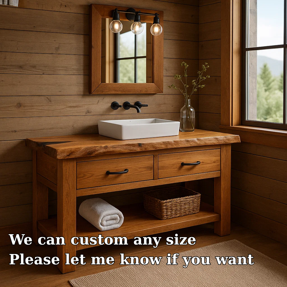 Solid Wood Bathroom Vanity Rustic Farmhouse Single Sink with Drawers and Shelf