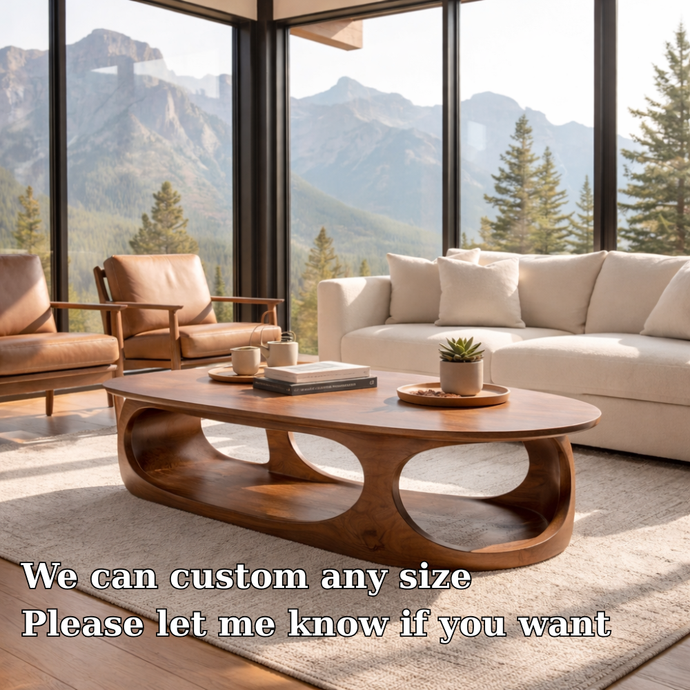 Solid Wood Sculptural Coffee Table – Modern Organic Design