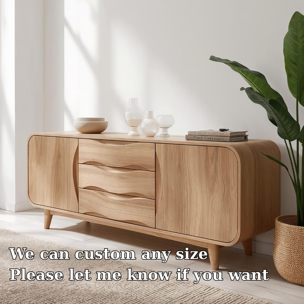 Solid Wood Console Table with Wave Drawers – Modern Entryway Storage Cabinet
