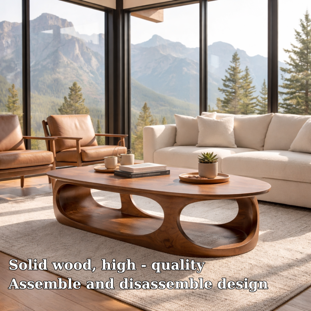 Solid Wood Sculptural Coffee Table – Modern Organic Design
