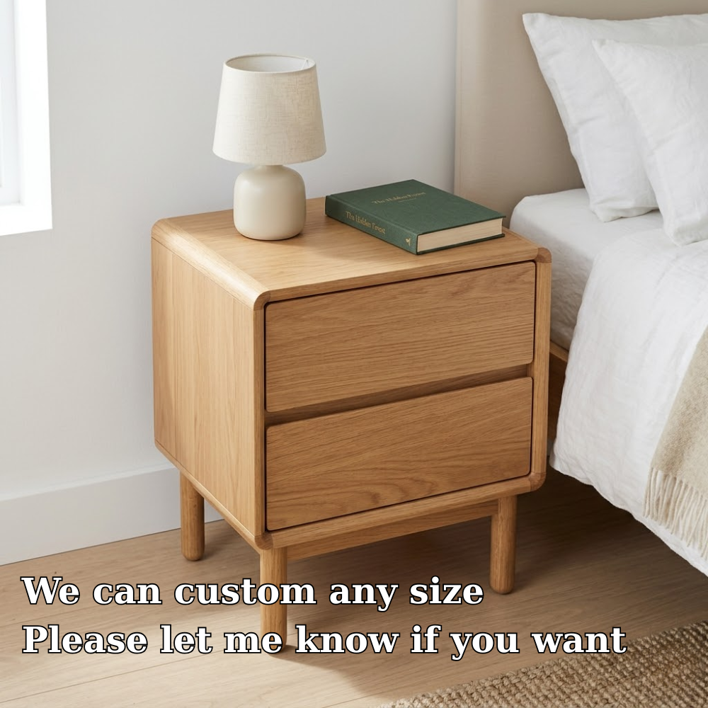 Solid Nightstand - Minimalist Mid-Century Modern Bedside Table with Drawers