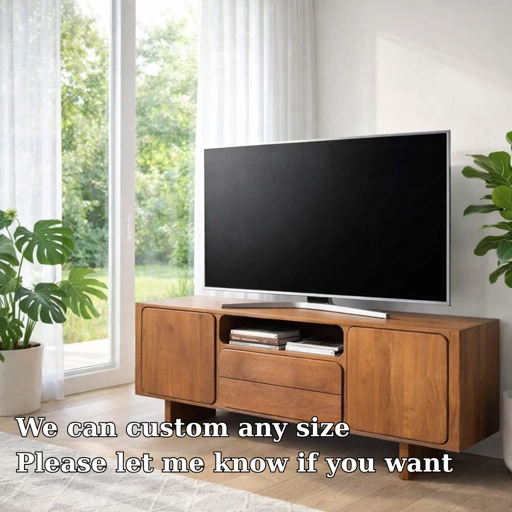 Solid Wood TV Console with Cabinets & Drawer – Modern Media Stand