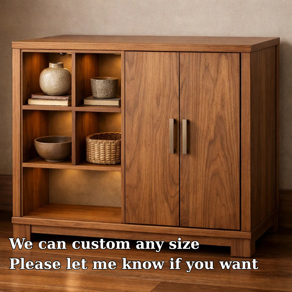 Mid-Century Modern Wood Console Cabinet with Open Shelves