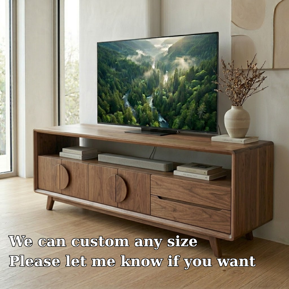 Mid Century Solid Wood Media Console with Storage – Modern TV Stand Cabinet