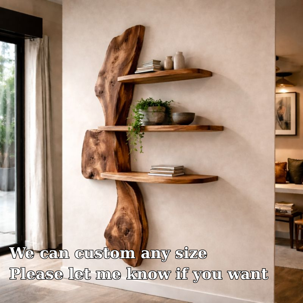 Handcrafted Solid Wood Organic Wave Shelf - Sculptural Floating Wall Art & Kitchen Display