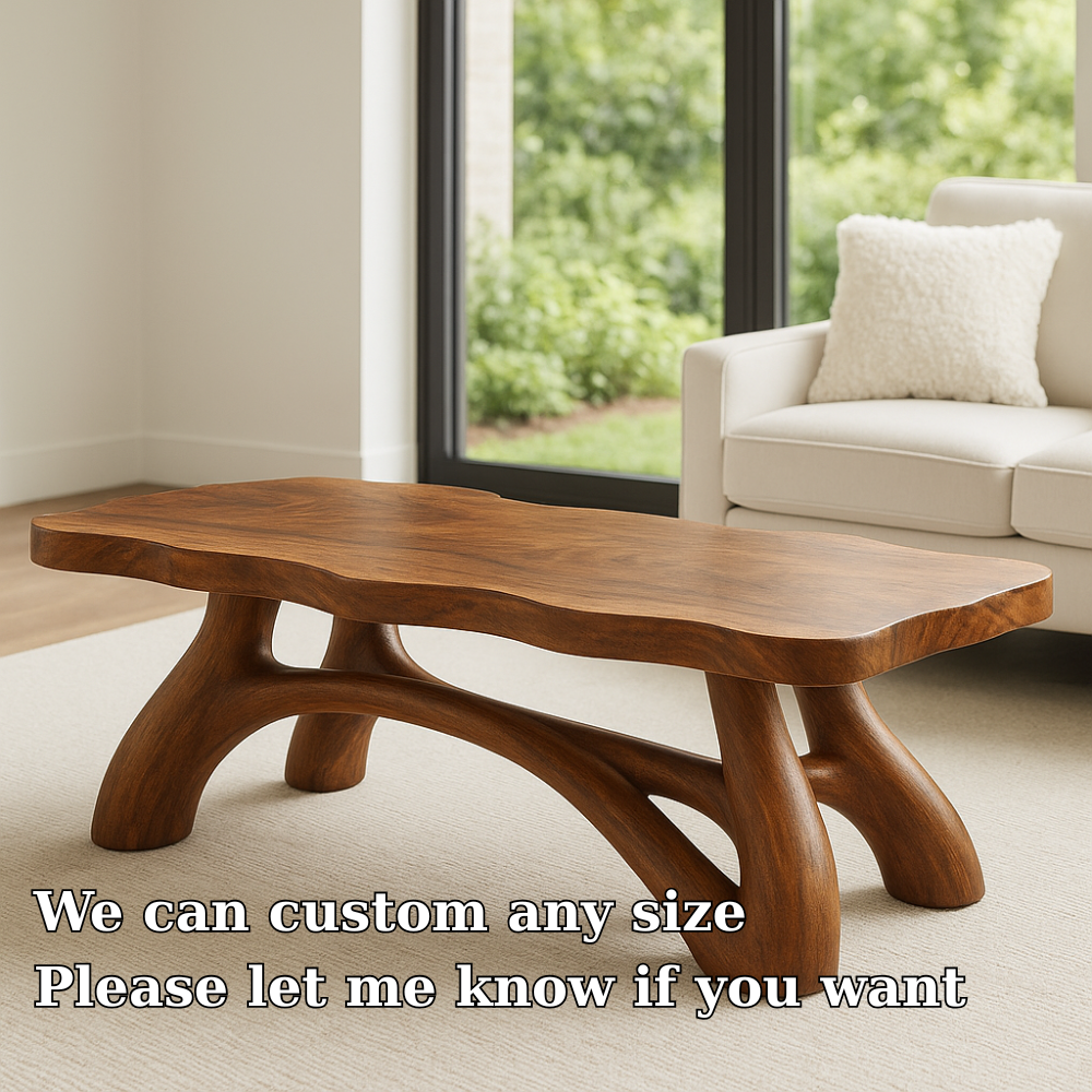 Solid Wood Coffee Table with Sculptural Curved Legs – Modern Living Room Table