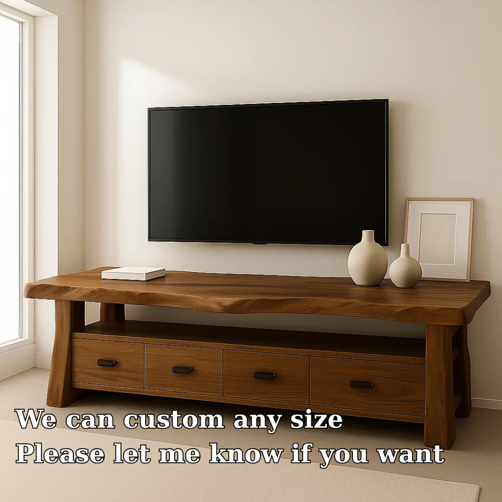 Solid Wood TV Stand with Drawers and Live Edge Top Rustic Entertainment Center