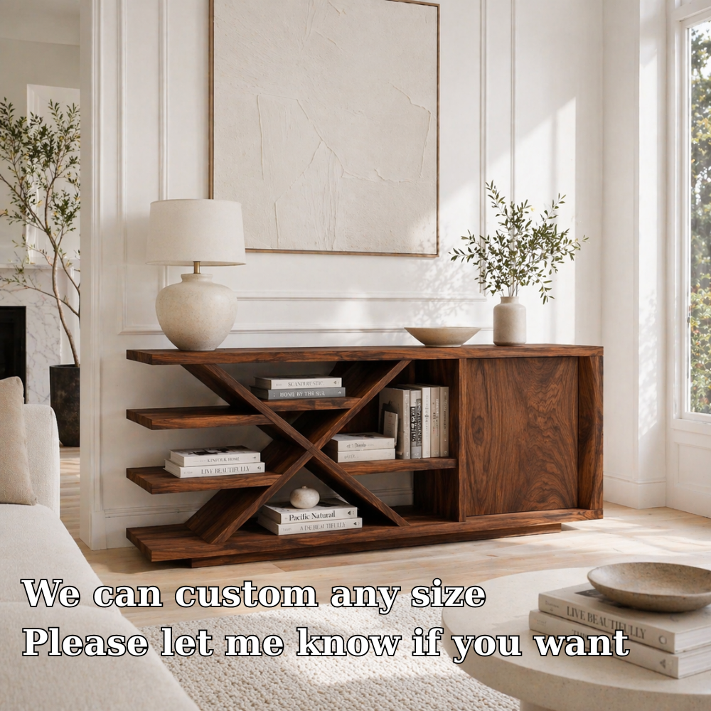 Modern Solid Wood Console Sideboard – Minimalist Walnut Storage Cabinet