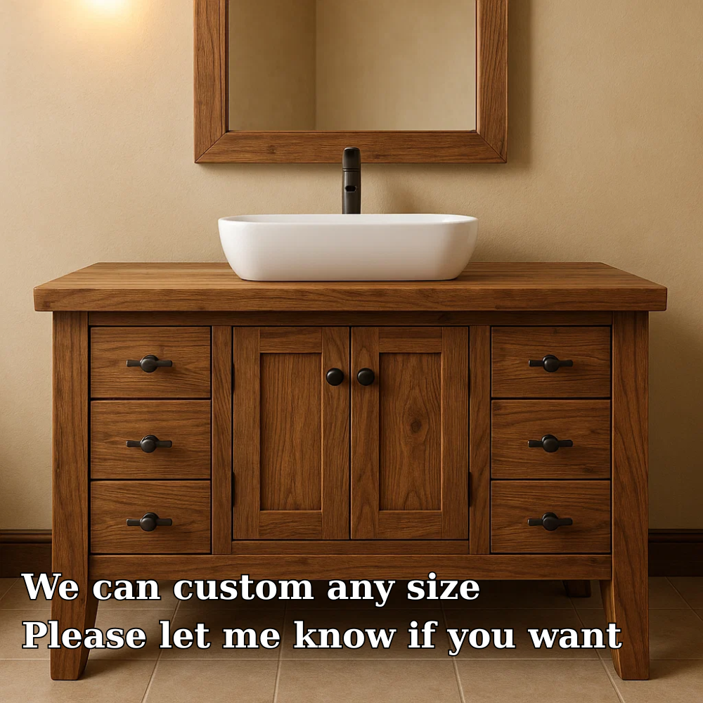 Solid Wood Bathroom Vanity Walnut Farmhouse Single Sink with Cabinet and Drawers