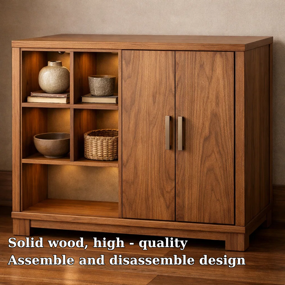 Mid-Century Modern Wood Console Cabinet with Open Shelves