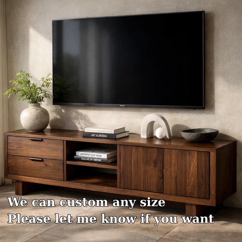 Solid Wood TV Cabinet with Drawers, Doors & Open Shelf – Modern Media Console