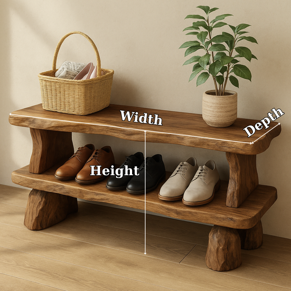 Solid Wood Entryway Bench with Shoe Storage Shelf – Rustic Wooden Shoe Bench
