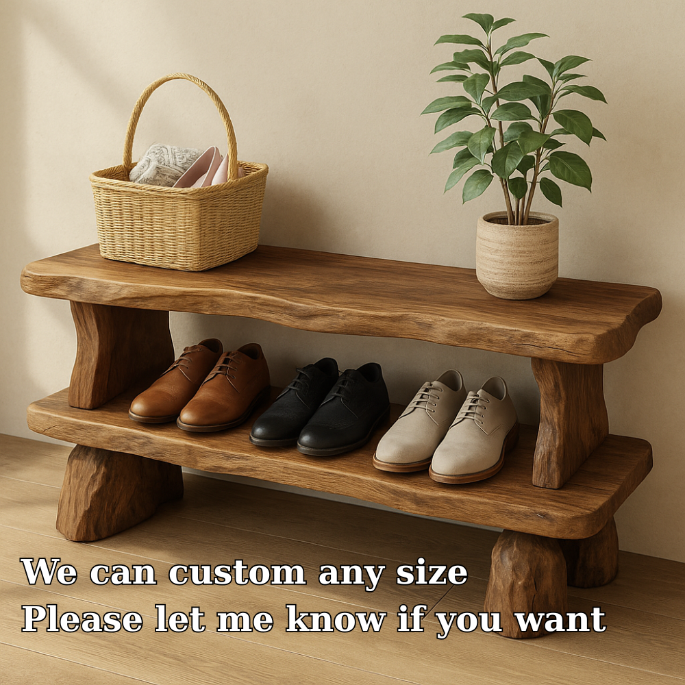 Solid Wood Entryway Bench with Shoe Storage Shelf – Rustic Wooden Shoe Bench