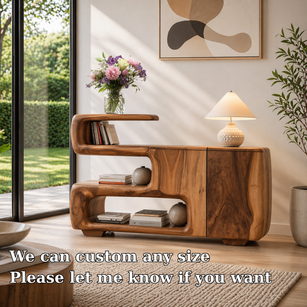 Solid Wood Console Sideboard – Sculptural Modern Storage Cabinet
