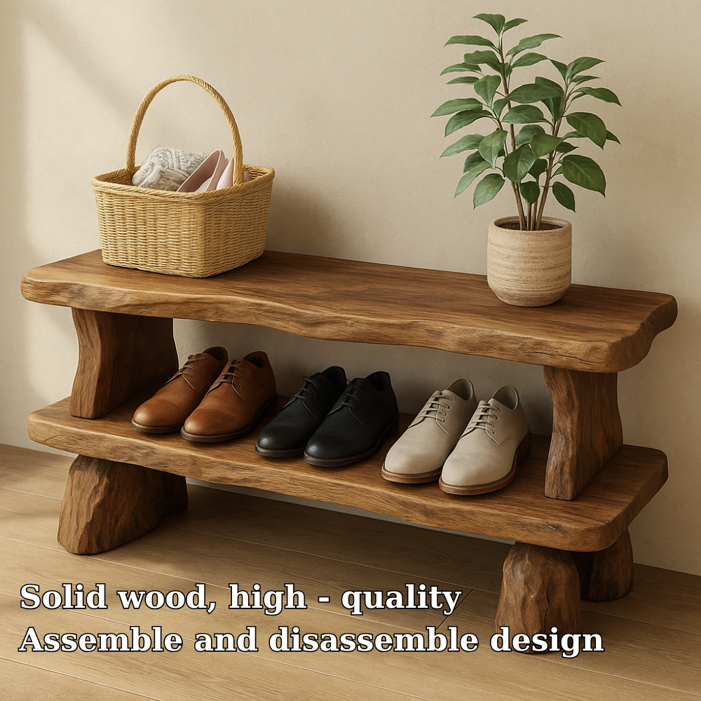 Solid Wood Entryway Bench with Shoe Storage Shelf – Rustic Wooden Shoe Bench