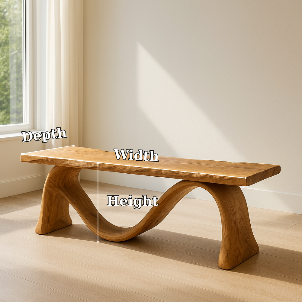 Solid Wood Bench with Sculptural Curved Base – Modern Entryway or Living Room Bench